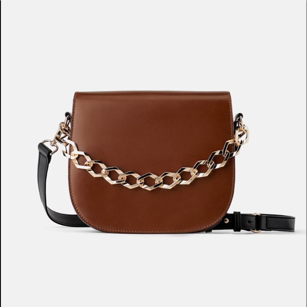 [ZARA] LEATHER CROSSBODY BAG WITH CHAIN